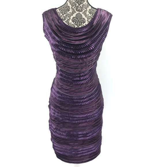 FRANCCESCA BELLINI Sleeveless Layers & Mini Pleat Satin Sheath Party Dress M/L - Picture 2 of 5